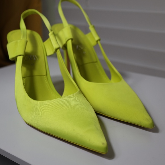 ZARA Neon Yellow Slingback Pointed Toe Heels – Size EU 42 or 11 US - Picture 8 of 8